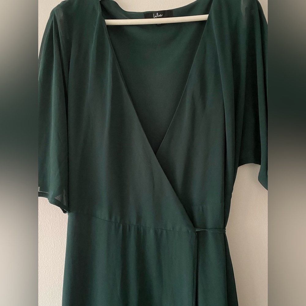 Romantic Energy Emerald Green Flutter Sleeve Maxi Wrap Dress - Picture 9 of 11